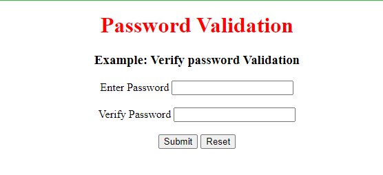 Javascript form validation code output th example